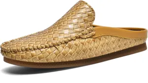 Men's Baotou Leather Printing Moccasins Mules Simple Comfortable Slip On Round Closed Toe Flat Slingback Walking Loafers for Work, Vacation, Beach, Shopping