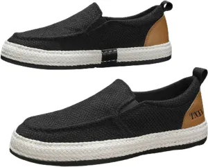 Men's Canvas Slip-on Espadrilles Loafers,Fashion Breathable Hand Stitching Linen Indoor Outdoor Non-Slip Comfortable Flat Fisherman Casual Walking Sneakers Moccasins Boat Shoes