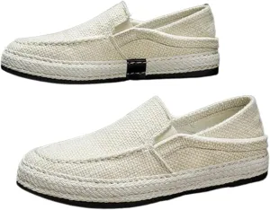 Men's Canvas Slip-on Espadrilles Loafers,Fashion Breathable Hand Stitching Linen Indoor Outdoor Non-Slip Comfortable Flat Fisherman Casual Walking Sneakers Moccasins Boat Shoes