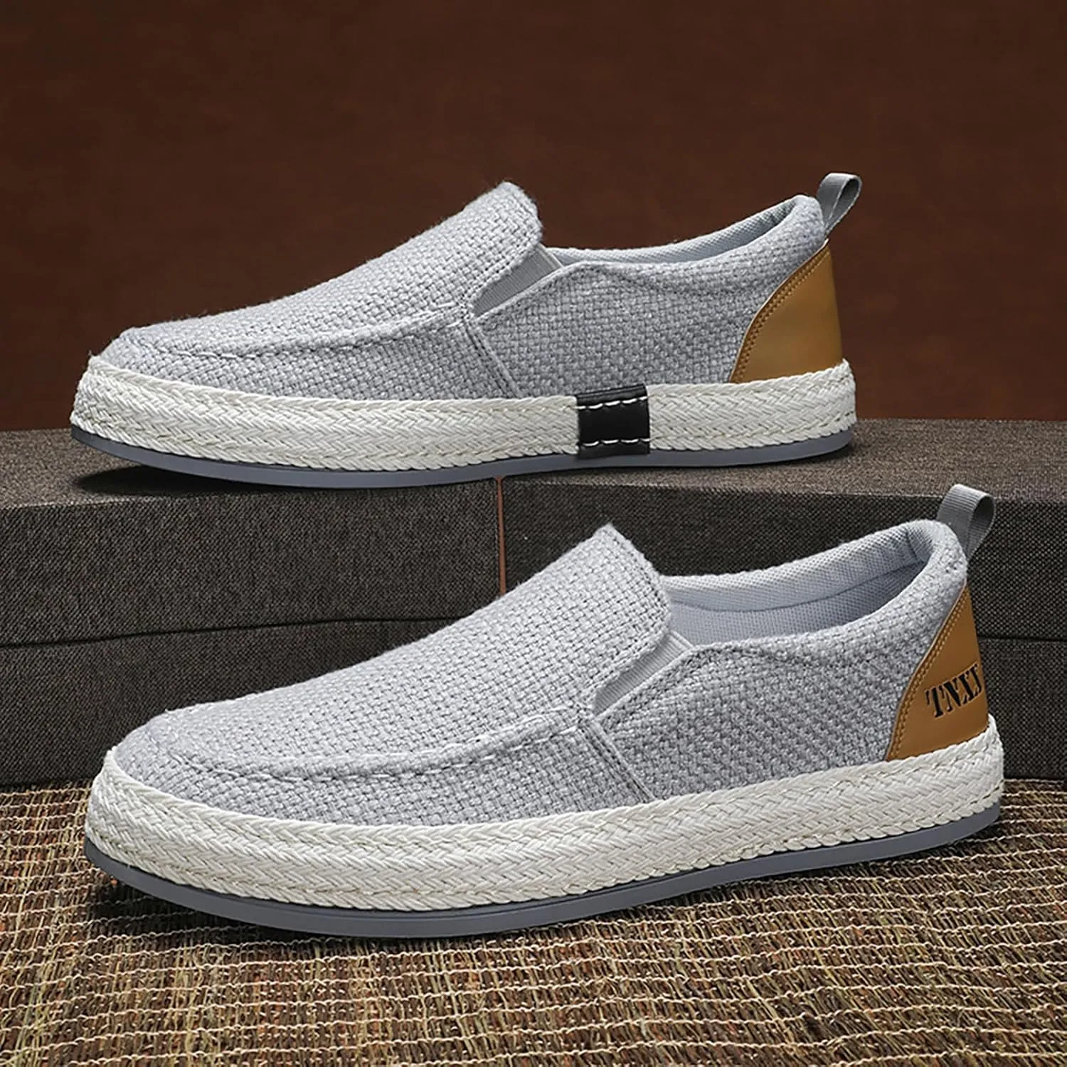 Men's Canvas Slip-on Espadrilles Loafers,Fashion Breathable Hand Stitching Linen Indoor Outdoor Non-Slip Comfortable Flat Fisherman Casual Walking Sneakers Moccasins Boat Shoes
