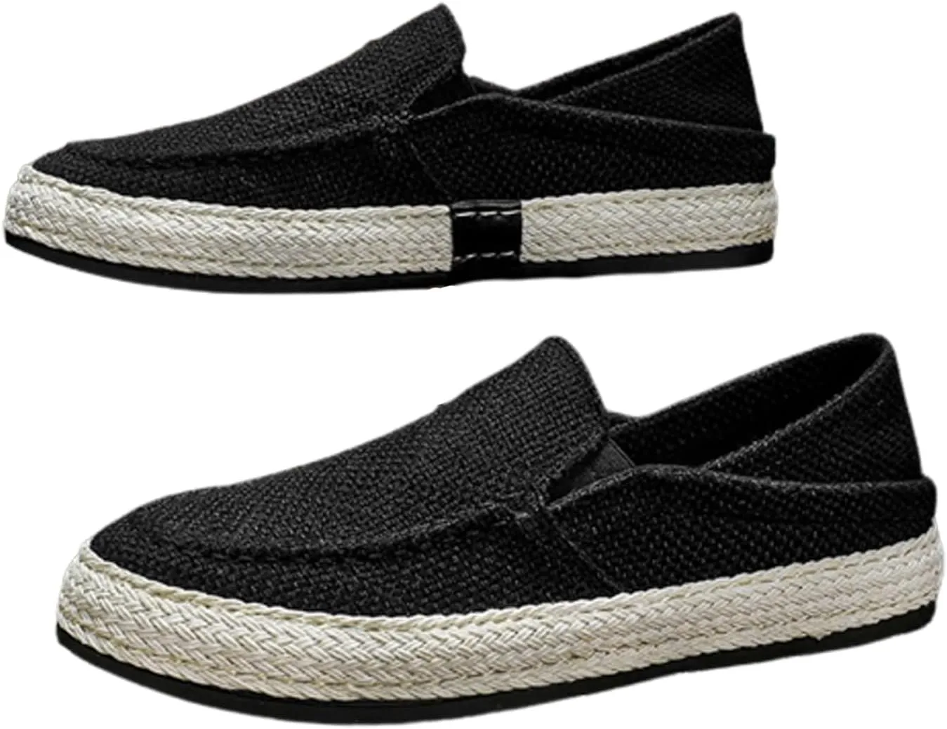 Men's Canvas Slip-on Espadrilles Loafers,Fashion Breathable Hand Stitching Linen Indoor Outdoor Non-Slip Comfortable Flat Fisherman Casual Walking Sneakers Moccasins Boat Shoes