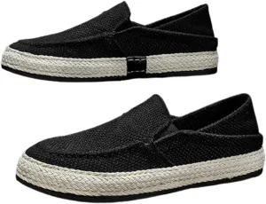 Men's Canvas Slip-on Espadrilles Loafers,Fashion Breathable Hand Stitching Linen Indoor Outdoor Non-Slip Comfortable Flat Fisherman Casual Walking Sneakers Moccasins Boat Shoes