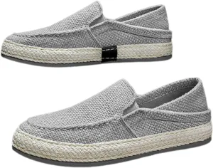 Men's Canvas Slip-on Espadrilles Loafers,Fashion Breathable Hand Stitching Linen Indoor Outdoor Non-Slip Comfortable Flat Fisherman Casual Walking Sneakers Moccasins Boat Shoes
