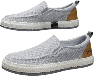 Men's Canvas Slip-on Espadrilles Loafers,Fashion Breathable Hand Stitching Linen Indoor Outdoor Non-Slip Comfortable Flat Fisherman Casual Walking Sneakers Moccasins Boat Shoes