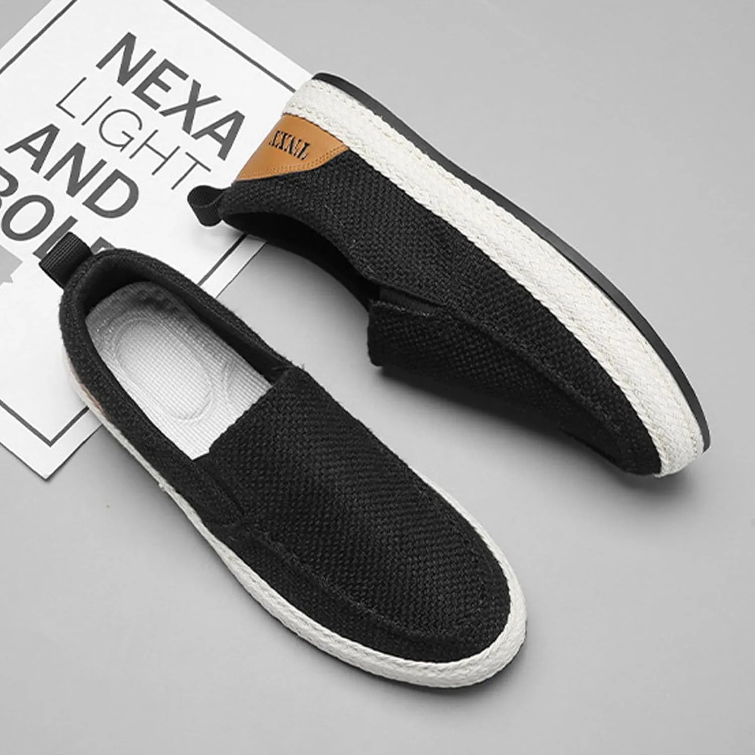 Men's Canvas Slip-on Espadrilles Loafers,Fashion Breathable Hand Stitching Linen Indoor Outdoor Non-Slip Comfortable Flat Fisherman Casual Walking Sneakers Moccasins Boat Shoes