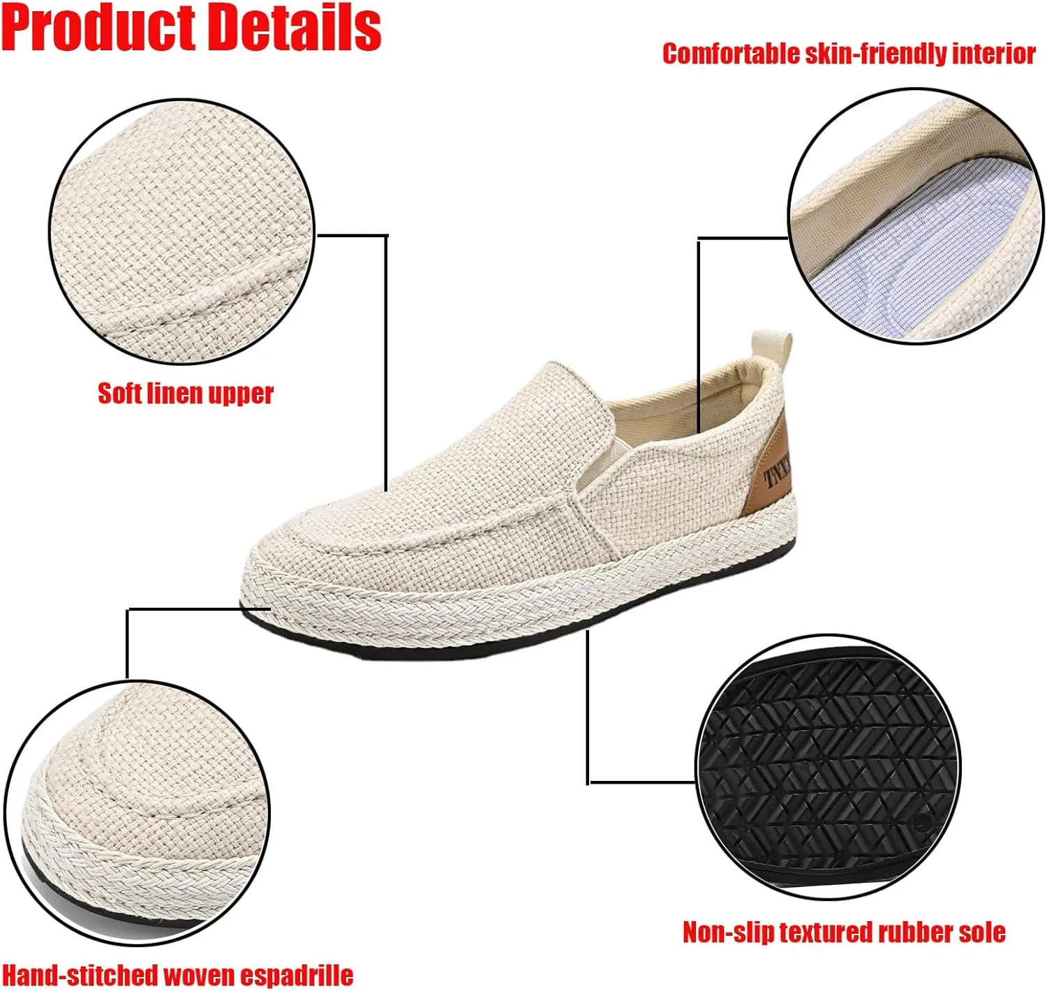 Men's Canvas Slip-on Espadrilles Loafers,Fashion Breathable Hand Stitching Linen Indoor Outdoor Non-Slip Comfortable Flat Fisherman Casual Walking Sneakers Moccasins Boat Shoes