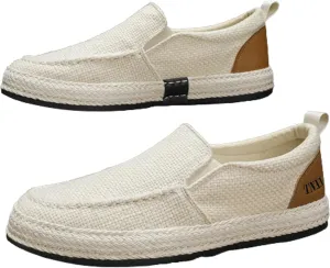 Men's Canvas Slip-on Espadrilles Loafers,Fashion Breathable Hand Stitching Linen Indoor Outdoor Non-Slip Comfortable Flat Fisherman Casual Walking Sneakers Moccasins Boat Shoes