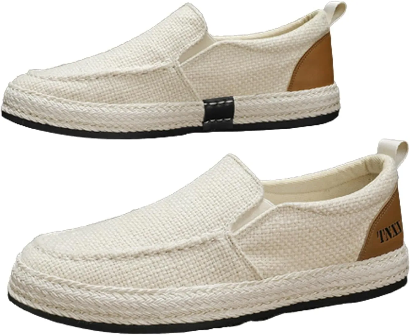 Men's Canvas Slip-on Espadrilles Loafers,Fashion Breathable Hand Stitching Linen Indoor Outdoor Non-Slip Comfortable Flat Fisherman Casual Walking Sneakers Moccasins Boat Shoes
