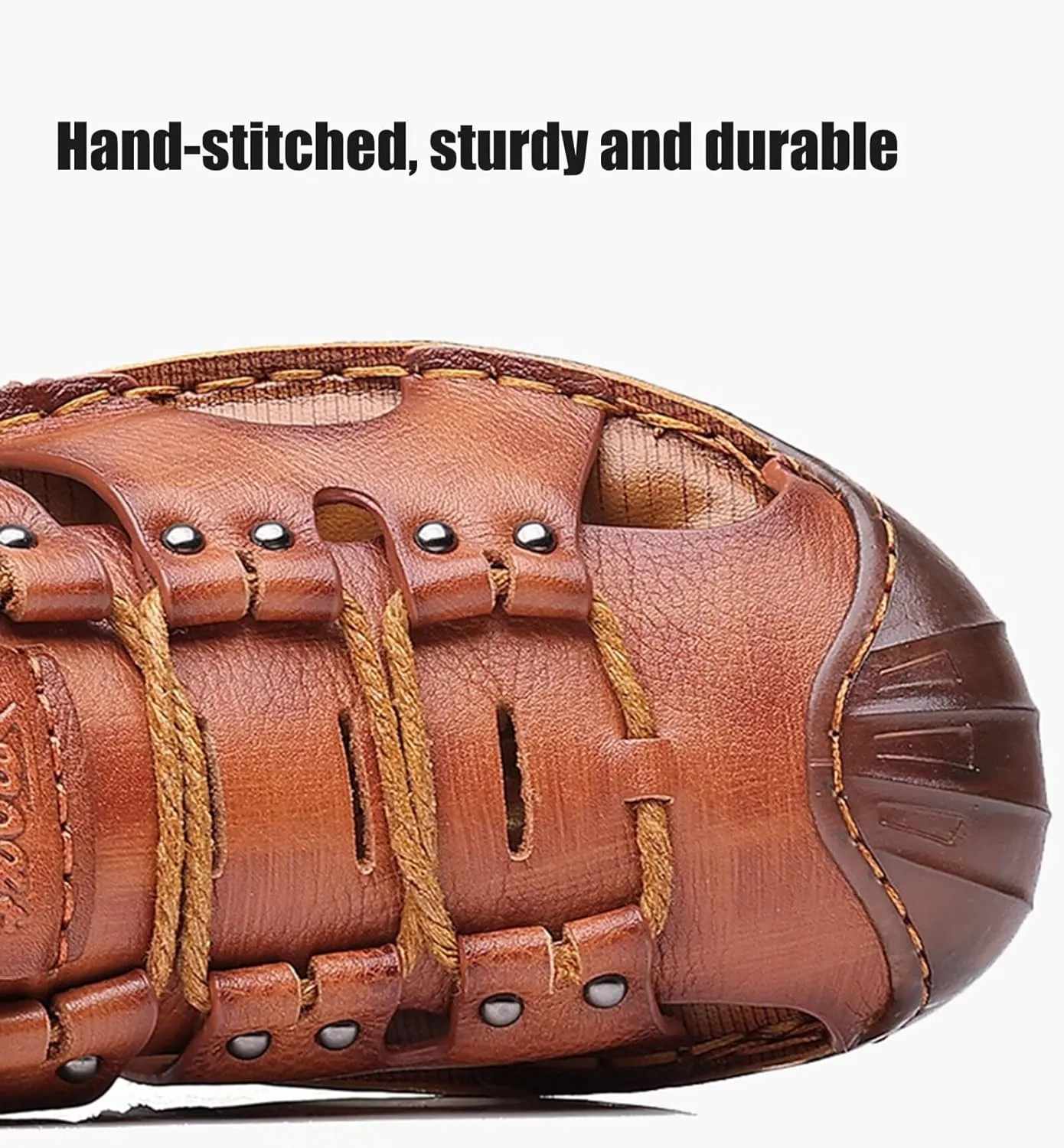 Mens Casual Leather Sandals Closed Toe Beach Slippers Shoes Summer Hiking Trekking Sandals