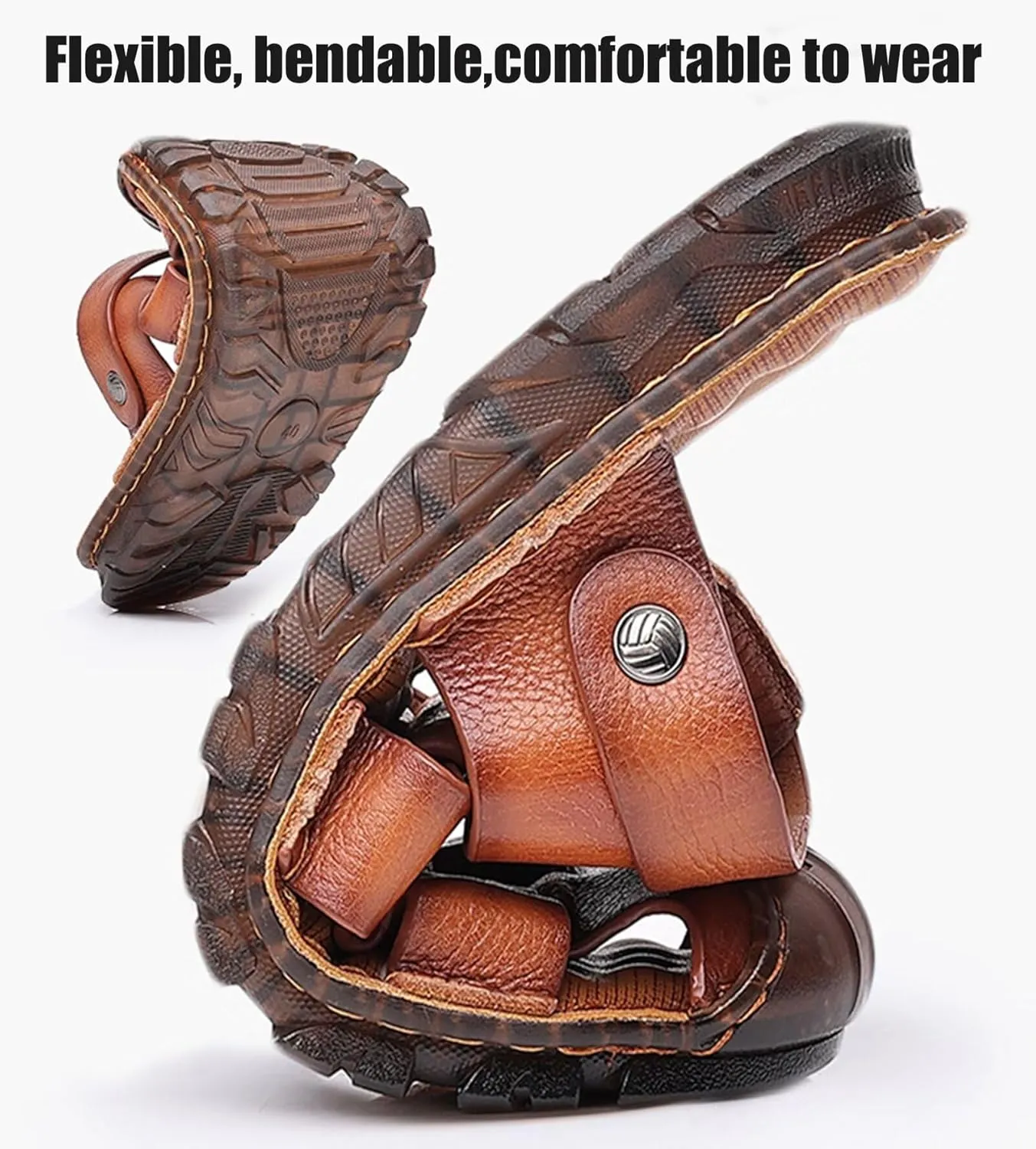 Mens Casual Leather Sandals Closed Toe Beach Slippers Shoes Summer Hiking Trekking Sandals
