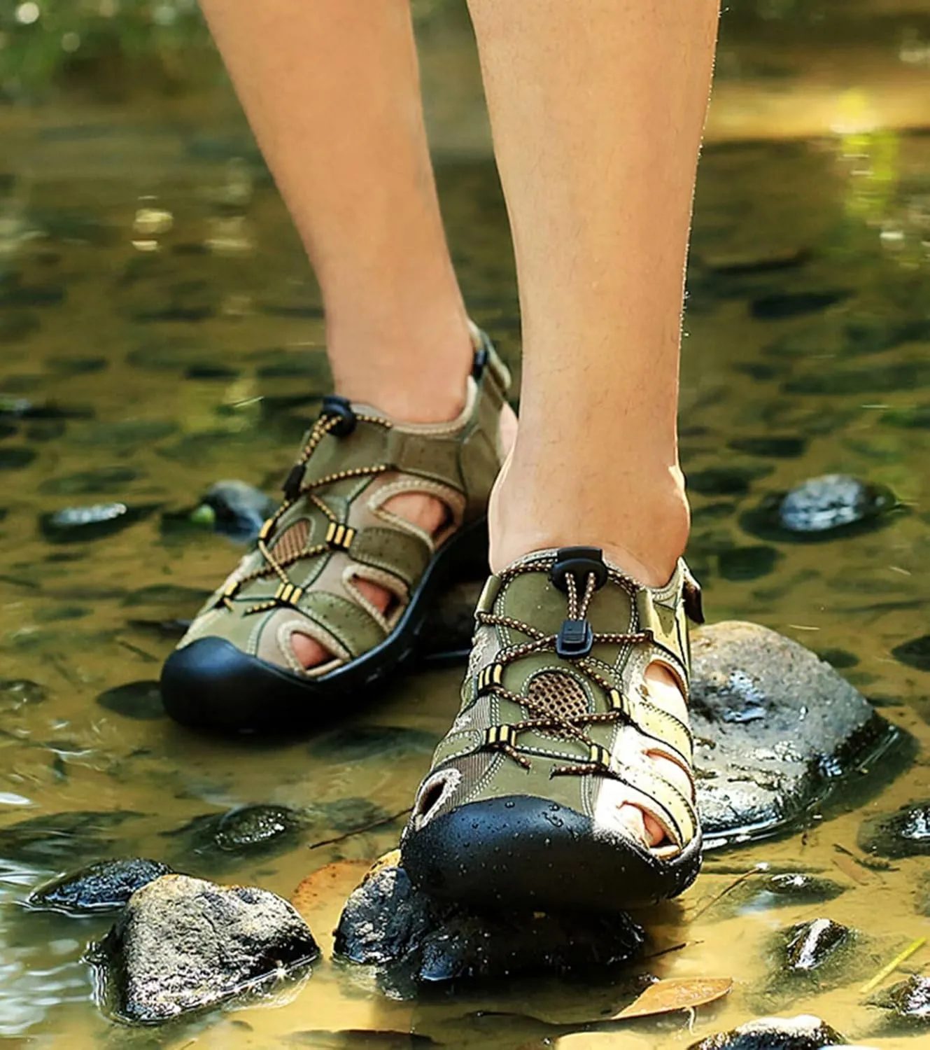 Mens Casual Leather Walking Sandals Closed Toe Beach Shoes Sports Outdoor Sandals Summer Sandals for Hiking Trekking Driving,Waterproof