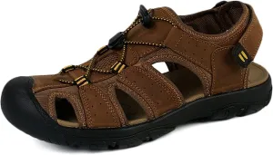 Mens Casual Leather Walking Sandals Closed Toe Beach Shoes Sports Outdoor Sandals Summer Sandals for Hiking Trekking Driving,Waterproof