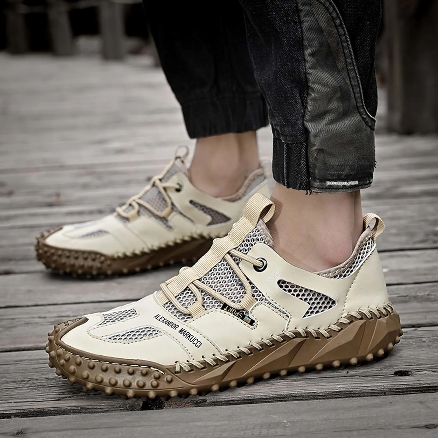 Men's Closed Toe Sandals-Summer Sports Sandals-Casual Breathable Mesh Handmade Sandals-Casual Sneakers-Quick Drying Beach Sandals-Outdoor Non-Slip Hiking Trail Climbing Shoes