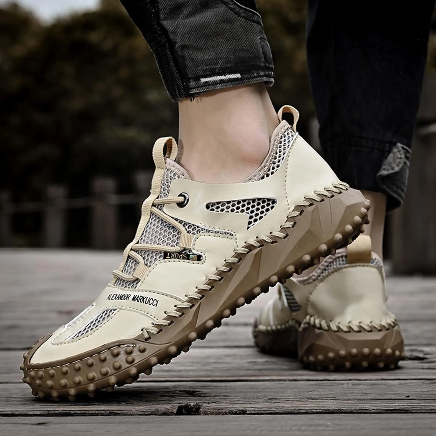 Men's Closed Toe Sandals-Summer Sports Sandals-Casual Breathable Mesh Handmade Sandals-Casual Sneakers-Quick Drying Beach Sandals-Outdoor Non-Slip Hiking Trail Climbing Shoes