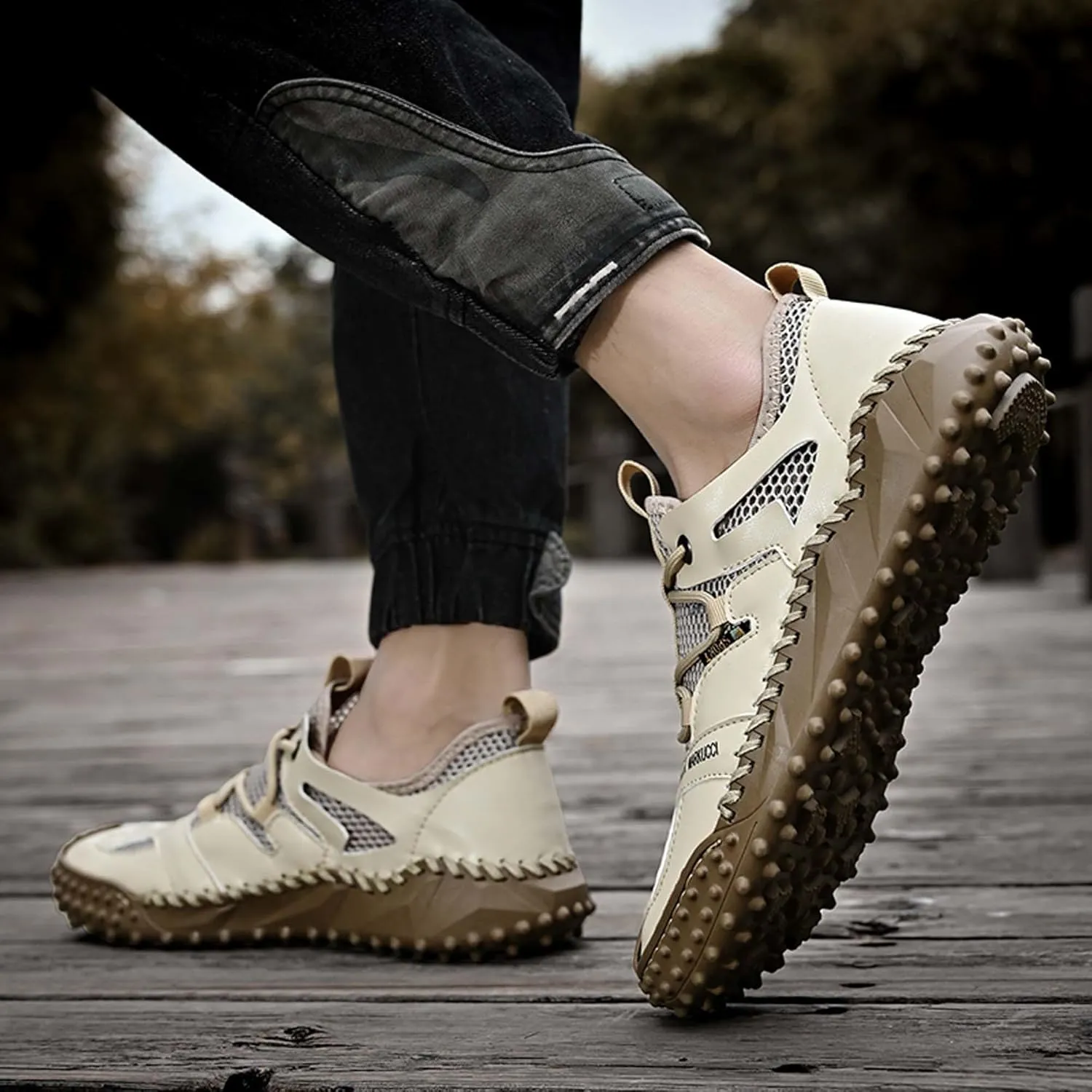 Men's Closed Toe Sandals-Summer Sports Sandals-Casual Breathable Mesh Handmade Sandals-Casual Sneakers-Quick Drying Beach Sandals-Outdoor Non-Slip Hiking Trail Climbing Shoes