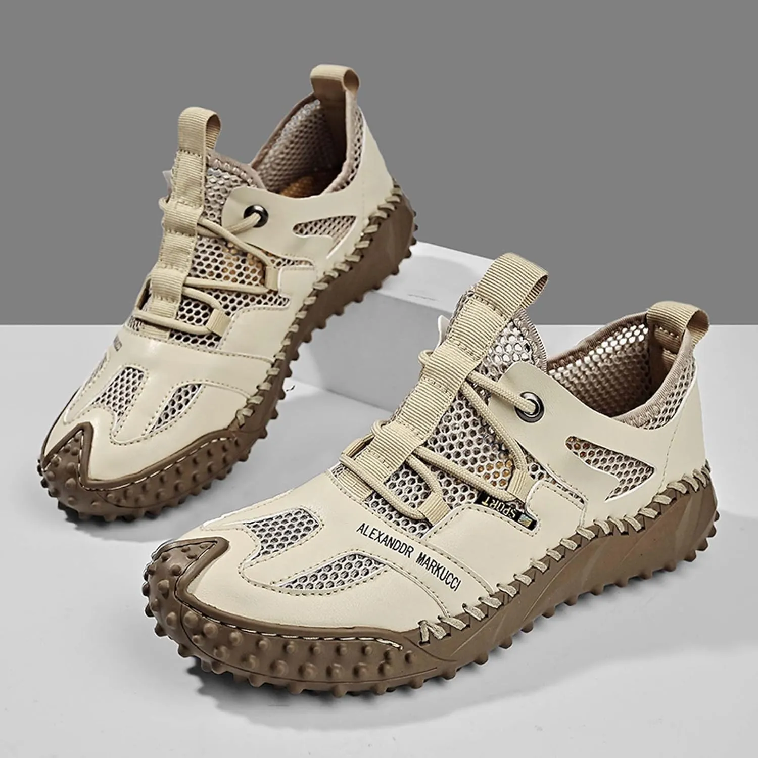 Men's Closed Toe Sandals-Summer Sports Sandals-Casual Breathable Mesh Handmade Sandals-Casual Sneakers-Quick Drying Beach Sandals-Outdoor Non-Slip Hiking Trail Climbing Shoes