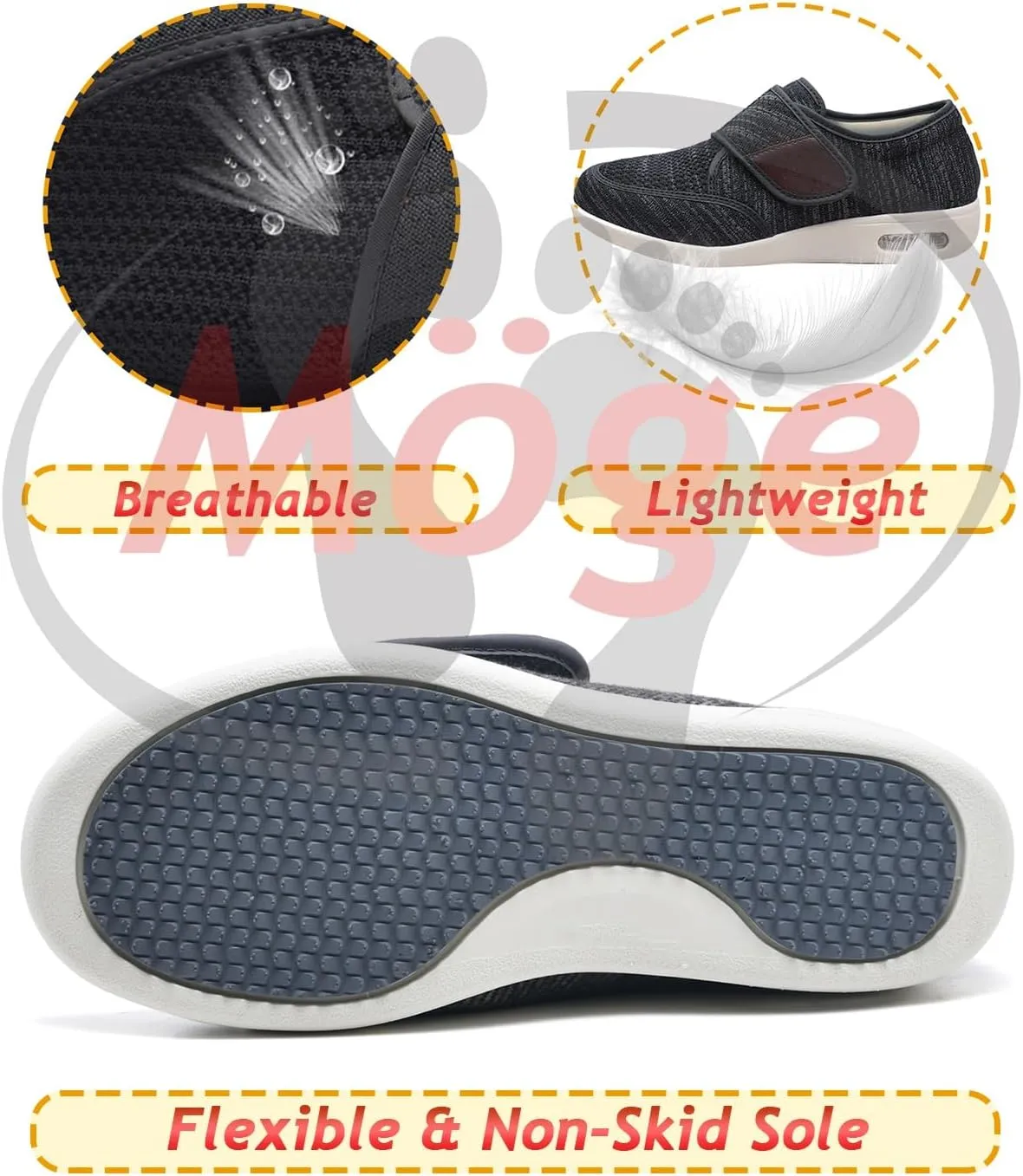 Men's Diabetic Shoes - Extra Wide Trainers for Swollen Feet - Comfortable Slip-On Sneakers with Arch Support
