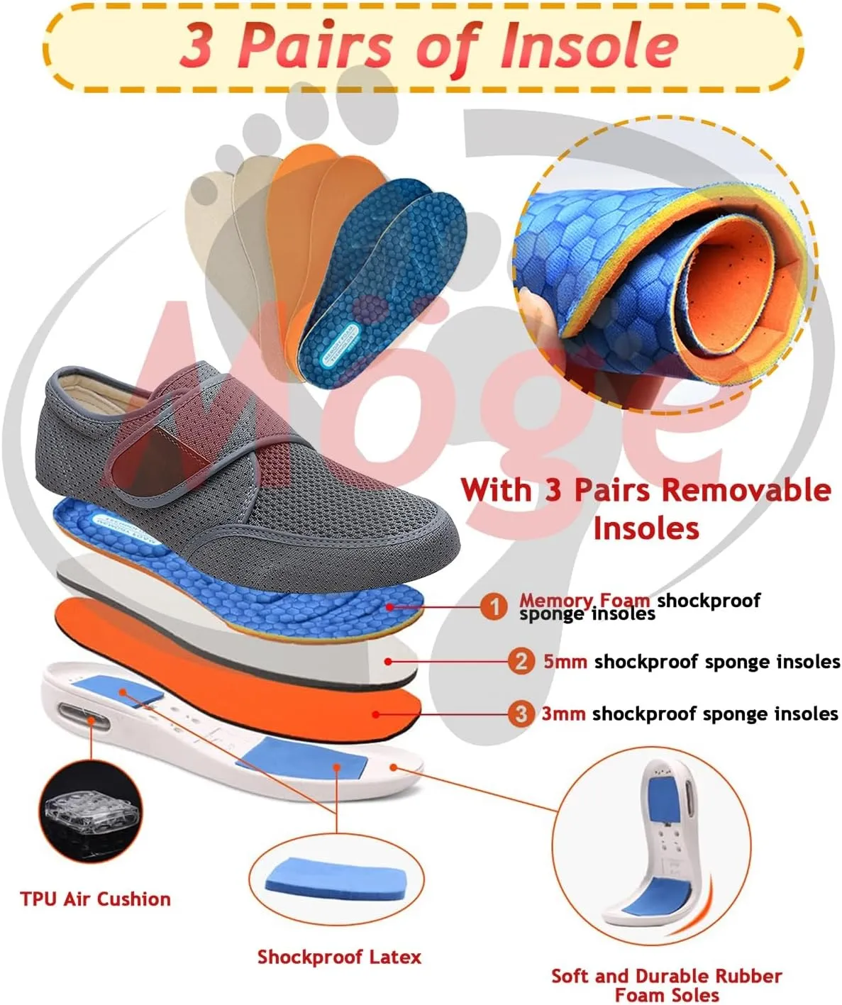 Men's Diabetic Shoes - Extra Wide Trainers for Swollen Feet - Comfortable Slip-On Sneakers with Arch Support