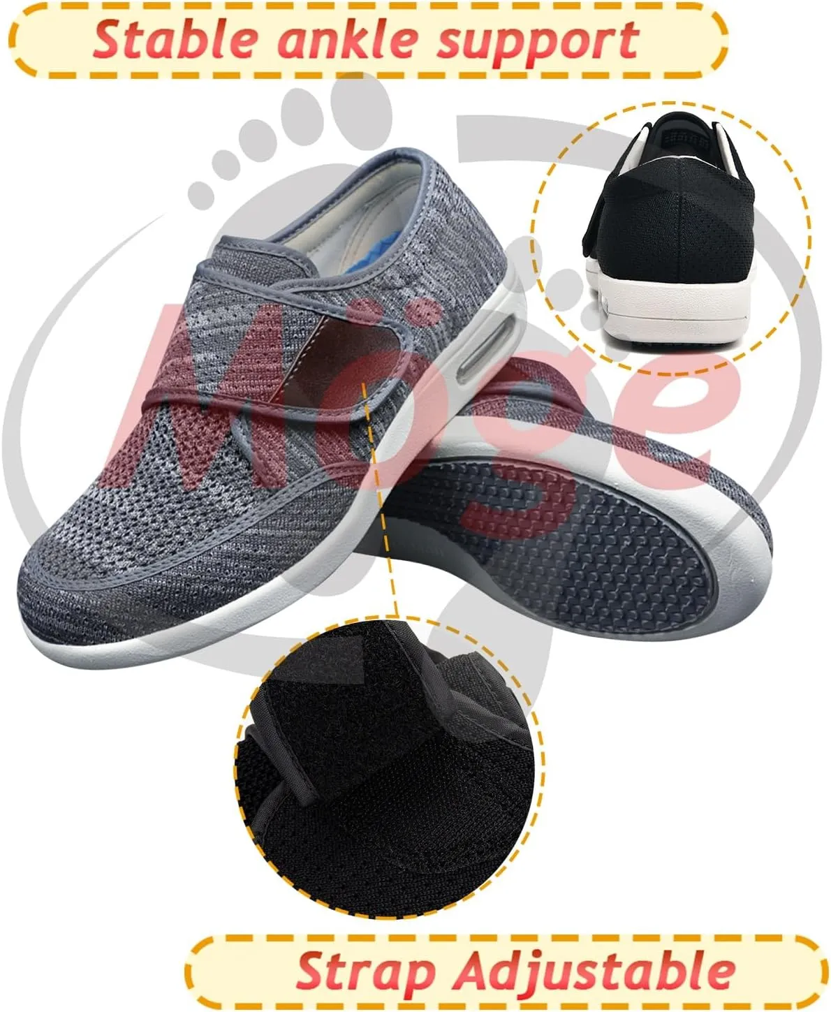 Men's Diabetic Shoes - Extra Wide Trainers for Swollen Feet - Comfortable Slip-On Sneakers with Arch Support