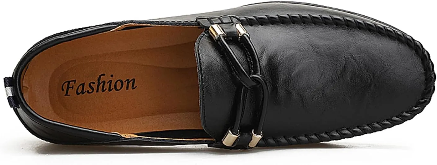 Men's Driving Loafers Soft Penny Loafers Leather Slip-On Moccasins with Handcrafted Stitched Detailing Black Lightweight Boat Shoes