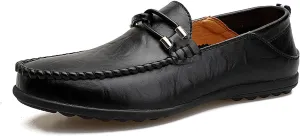 Men's Driving Loafers Soft Penny Loafers Leather Slip-On Moccasins with Handcrafted Stitched Detailing Black Lightweight Boat Shoes