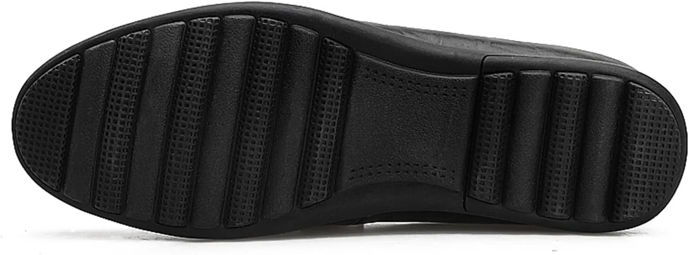 Men's Driving Loafers Soft Penny Loafers Leather Slip-On Moccasins with Handcrafted Stitched Detailing Black Lightweight Boat Shoes
