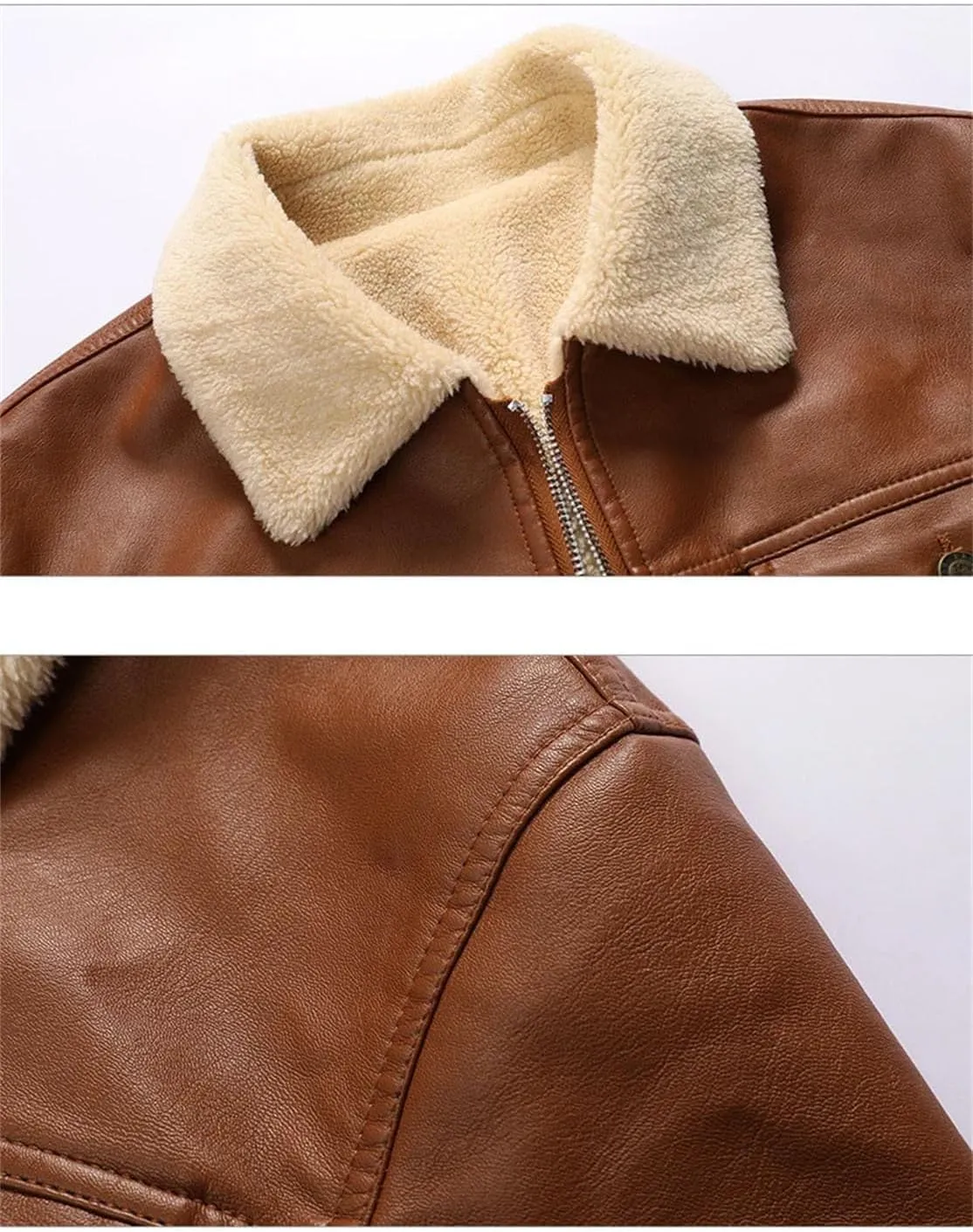 Men's Fall Winter Biker Leather Jacket Fleece Lining Fashion Motorcycle Zipper Long Sleeve Coat Streetwear Outwear
