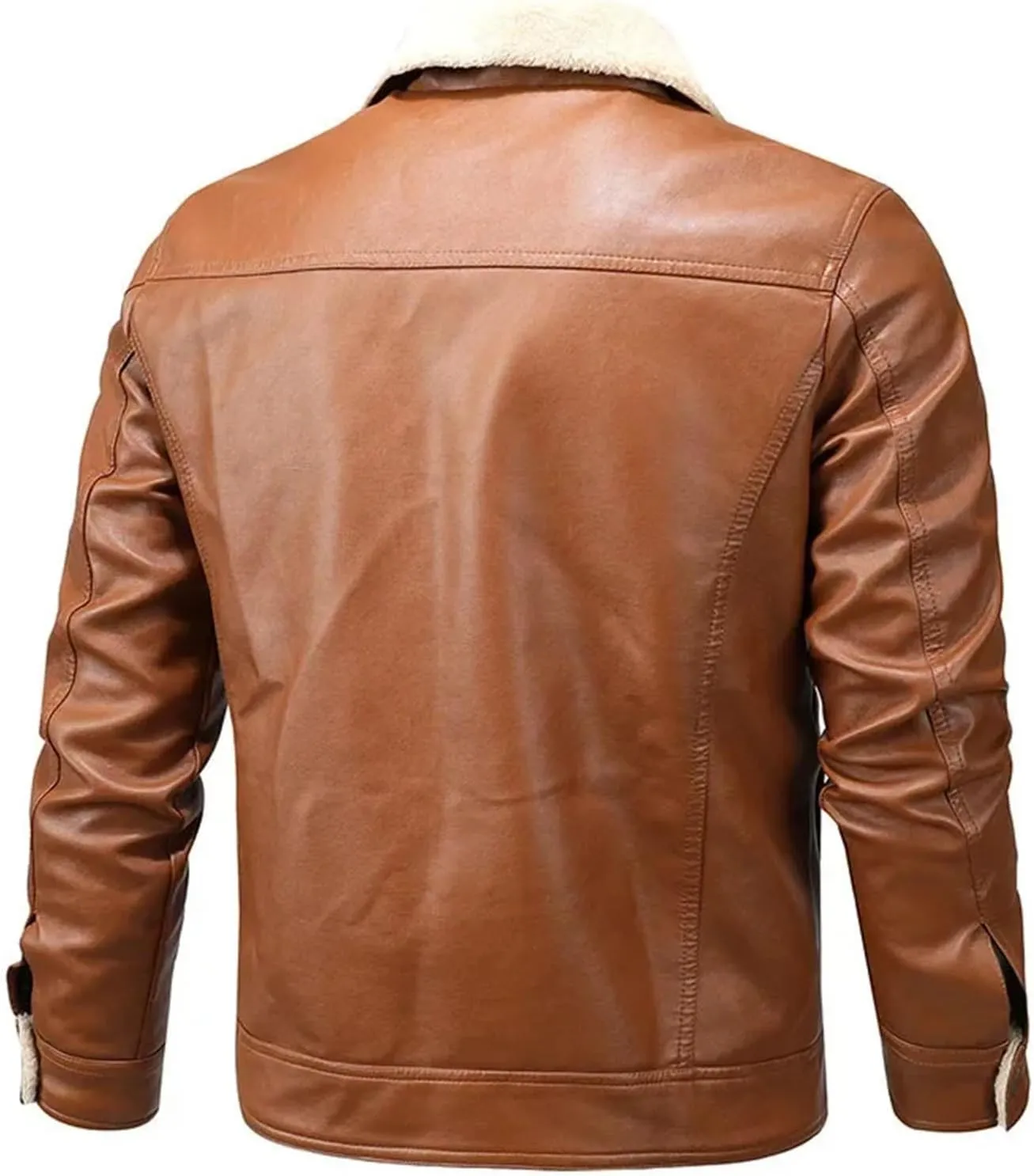 Men's Fall Winter Biker Leather Jacket Fleece Lining Fashion Motorcycle Zipper Long Sleeve Coat Streetwear Outwear