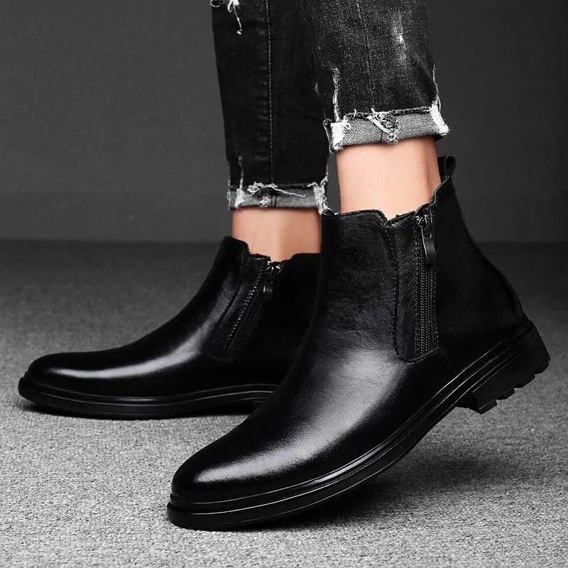Men's Genuine Cowhide Chelsea Boots,Fashion Oxford Boots,Casual Chukka Boots,Men's Outdoor Business Casual Boots,Zipper,Hand Stitching,Formal Shoes
