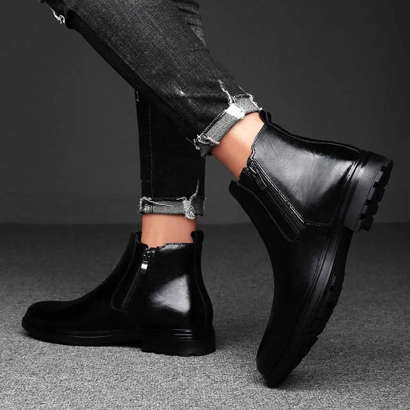 Men's Genuine Cowhide Chelsea Boots,Fashion Oxford Boots,Casual Chukka Boots,Men's Outdoor Business Casual Boots,Zipper,Hand Stitching,Formal Shoes