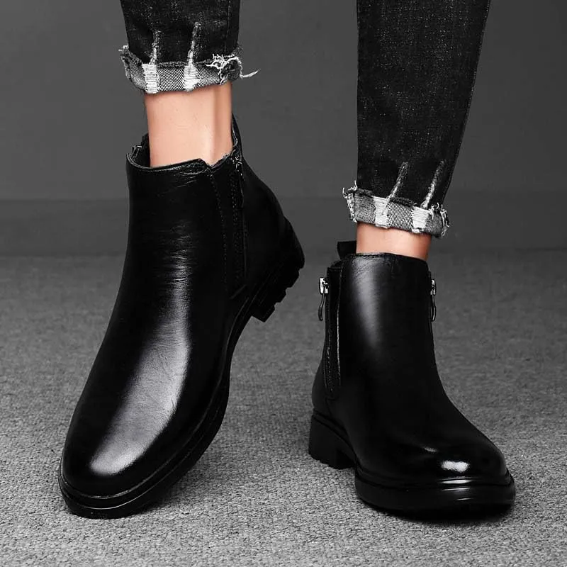 Men's Genuine Cowhide Chelsea Boots,Fashion Oxford Boots,Casual Chukka Boots,Men's Outdoor Business Casual Boots,Zipper,Hand Stitching,Formal Shoes