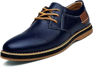 Men's Genuine Leather Hand Stitched Dress Oxfords Fashion Plain Toe Lace up Low Top Formal Business Office Derby Shoes Daily Non-Slip Soft Sole Casual Shoes