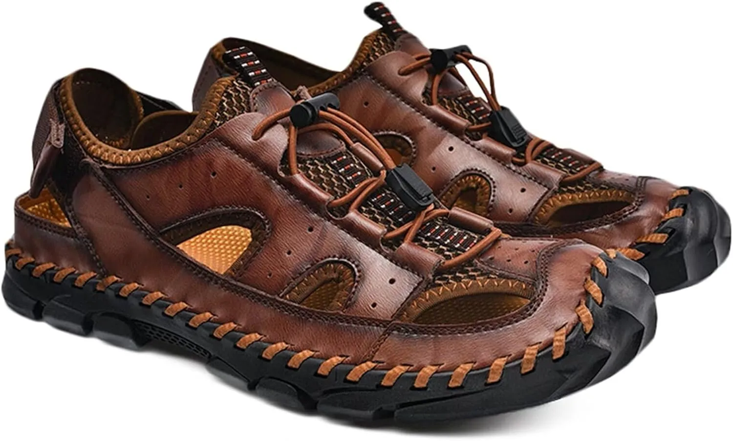 Mens Hiking Sandals Closed Toe Walking Sandals Sport Outdoor Breathable Trekking Athletic Sandals Leather Summer Beach Shoes