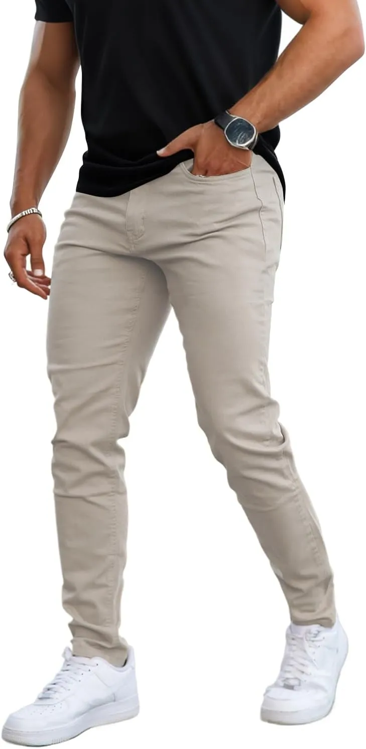 Mens Jeans Skinny Stretch Premium High Rise Colored Jeans Expandable Waist