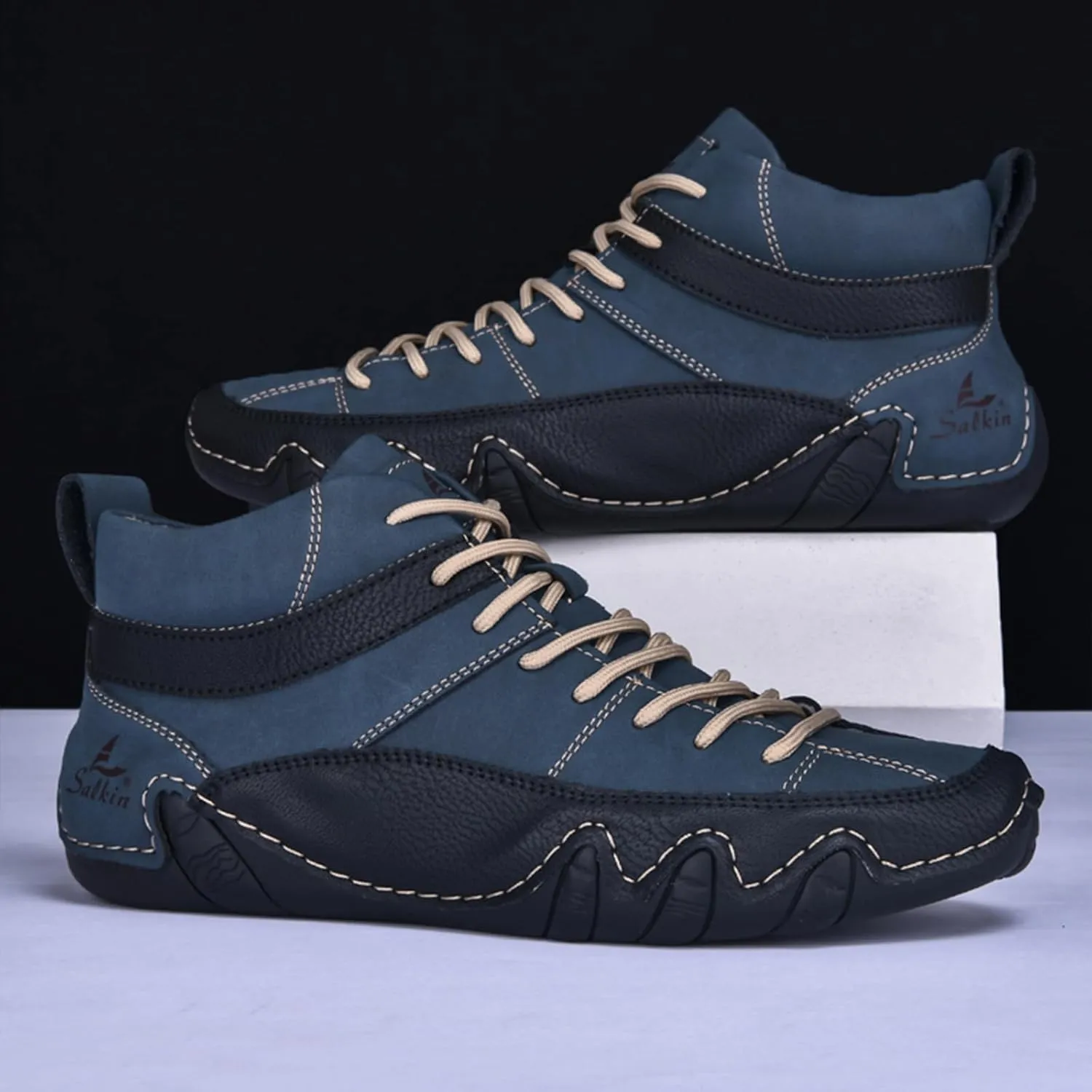 Men's Lightweight Handmade High Top Chukka Boots - Soft Leather Lace-Up Ankle Boots for Driving Hiking & Walking - Non-Slip Dress Sneakers All Season Casual