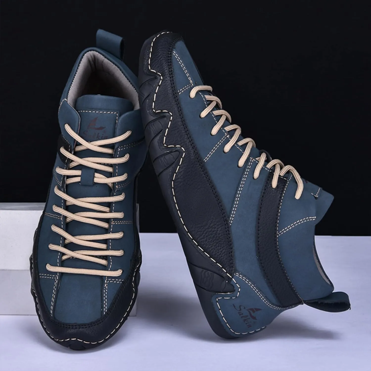 Men's Lightweight Handmade High Top Chukka Boots - Soft Leather Lace-Up Ankle Boots for Driving Hiking & Walking - Non-Slip Dress Sneakers All Season Casual