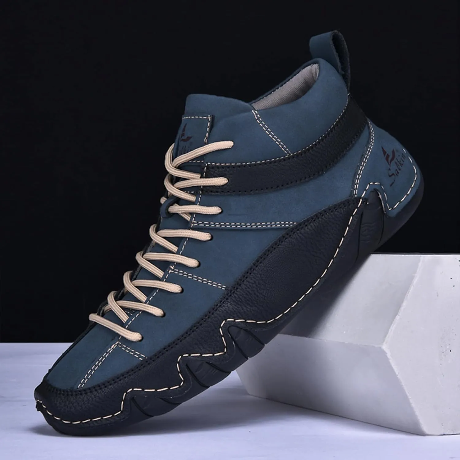 Men's Lightweight Handmade High Top Chukka Boots - Soft Leather Lace-Up Ankle Boots for Driving Hiking & Walking - Non-Slip Dress Sneakers All Season Casual