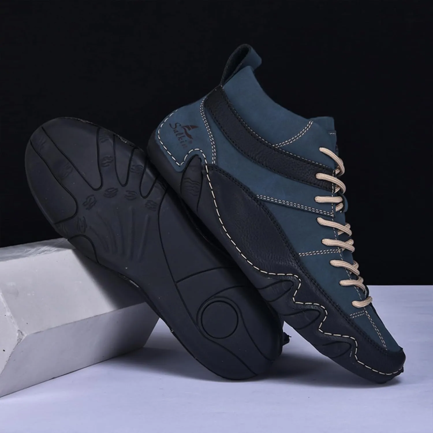 Men's Lightweight Handmade High Top Chukka Boots - Soft Leather Lace-Up Ankle Boots for Driving Hiking & Walking - Non-Slip Dress Sneakers All Season Casual