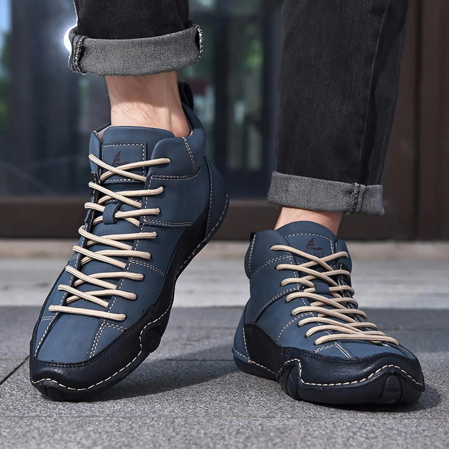 Men's Lightweight Handmade High Top Chukka Boots - Soft Leather Lace-Up Ankle Boots for Driving Hiking & Walking - Non-Slip Dress Sneakers All Season Casual