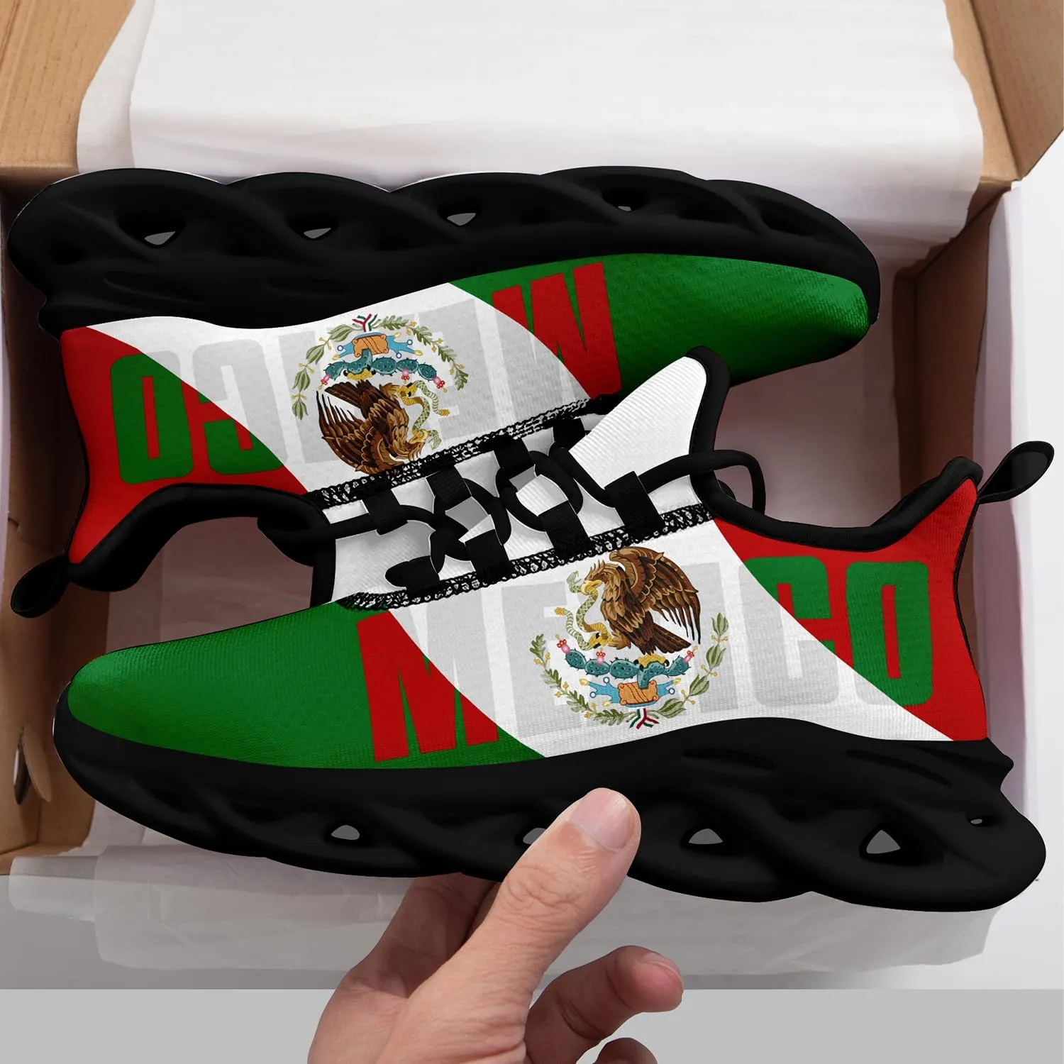 Men's Mexico Flag Running Shoes Lightweight Athletic Sneakers with Patriotic Mexican Eagle Comfortable Sports Shoes for Women