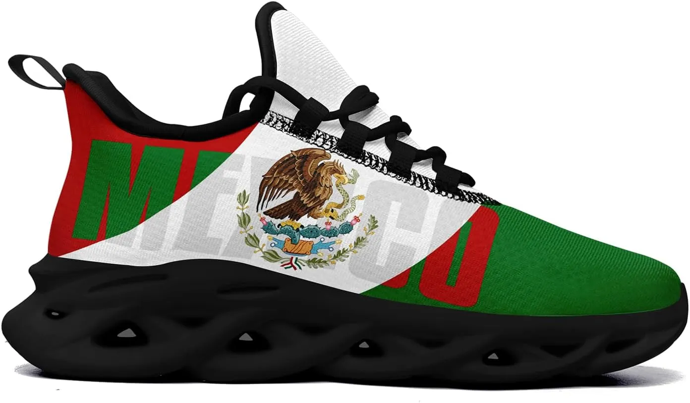 Men's Mexico Flag Running Shoes Lightweight Athletic Sneakers with Patriotic Mexican Eagle Comfortable Sports Shoes for Women