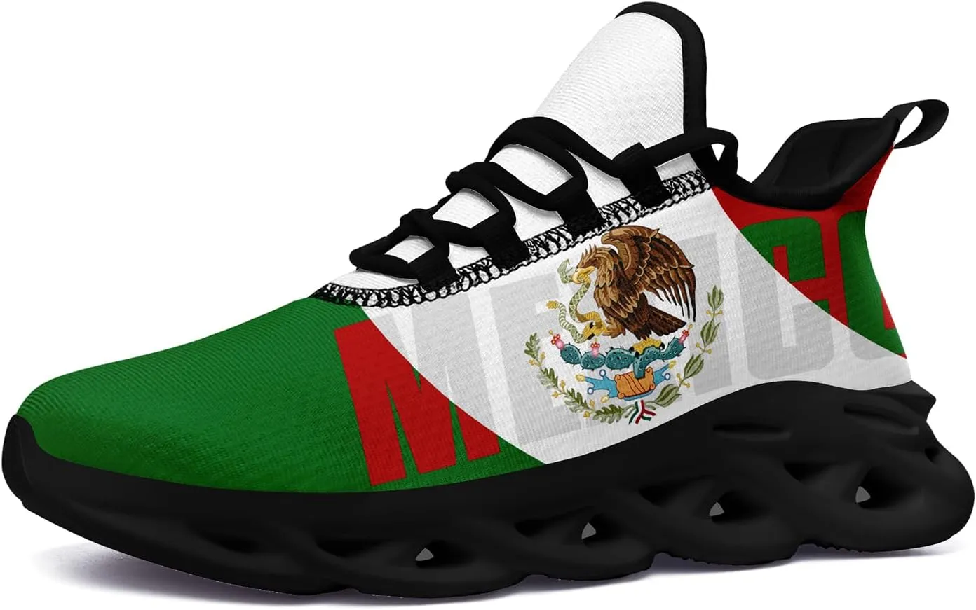 Men's Mexico Flag Running Shoes Lightweight Athletic Sneakers with Patriotic Mexican Eagle Comfortable Sports Shoes for Women