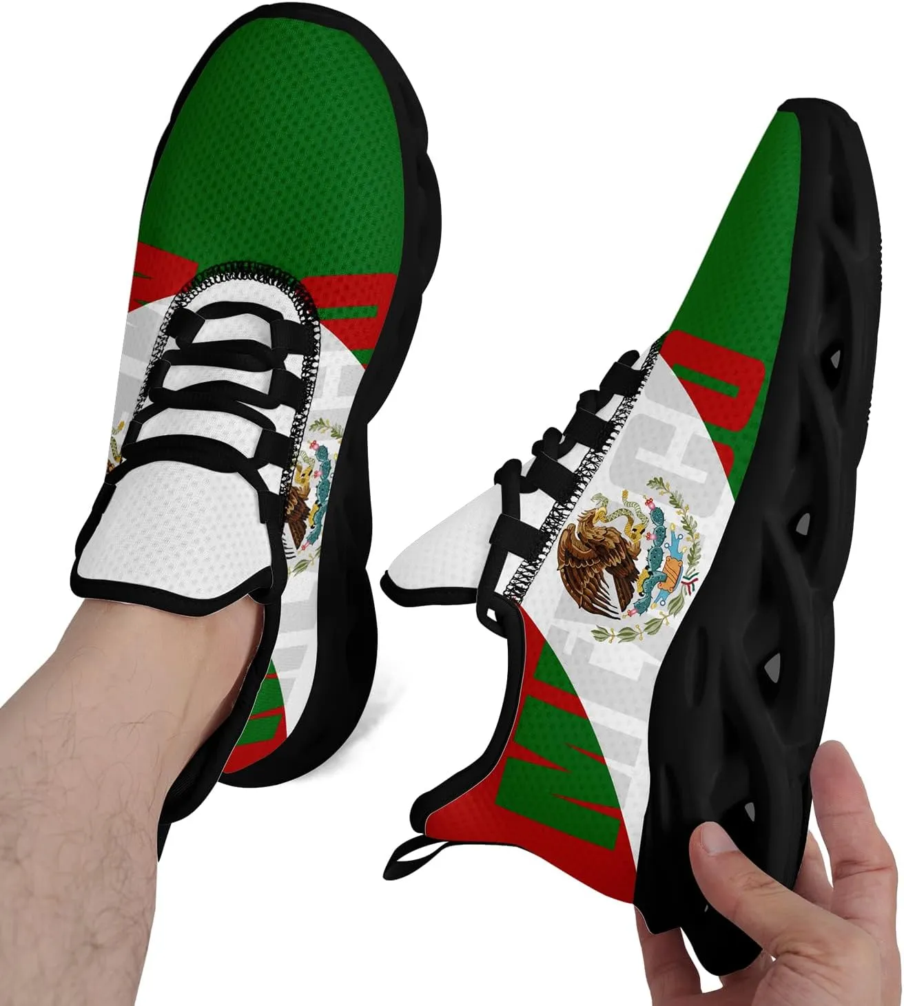 Men's Mexico Flag Running Shoes Lightweight Athletic Sneakers with Patriotic Mexican Eagle Comfortable Sports Shoes for Women