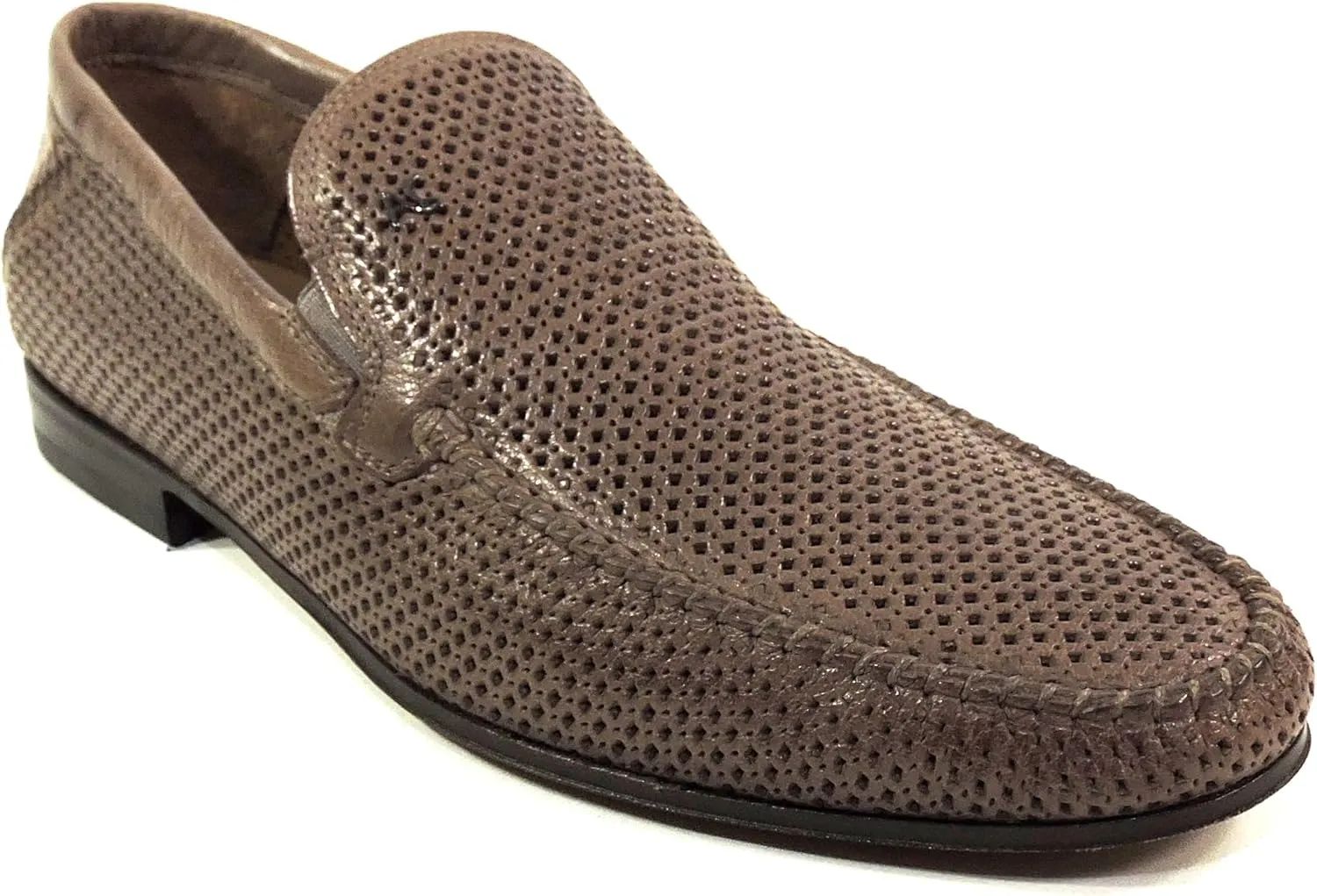 Men's Perforated Leather Loafers, Brown, Comfort Summer Shoes, Size 43 EU