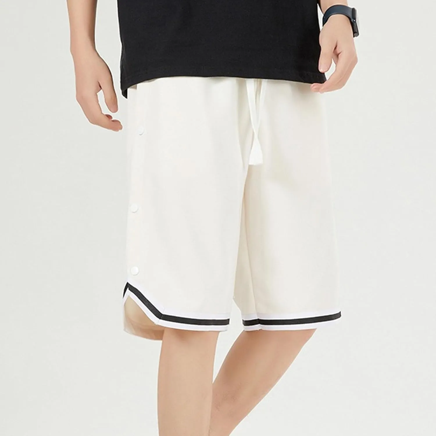 Mens Side Button Workout Basketball Shorts Side Button Athletic Shorts Gym Basketball with Pockets Short