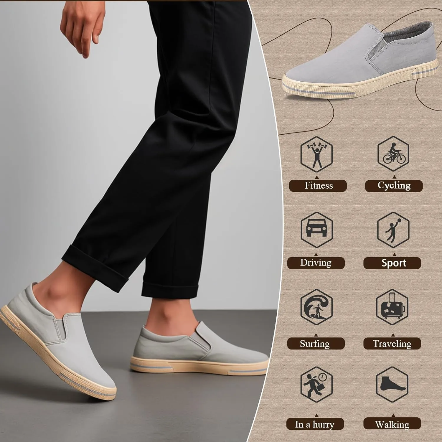 Mens Slip on Shoes Washed Fabric Black Fashion Sneakers Wide Walking Lightweight Causal Footwear Shoes Grey Breathable Loafers for Men