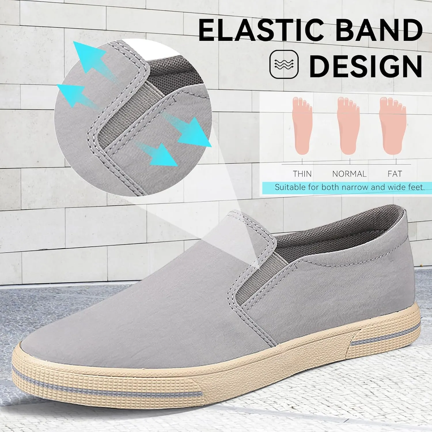 Mens Slip on Shoes Washed Fabric Black Fashion Sneakers Wide Walking Lightweight Causal Footwear Shoes Grey Breathable Loafers for Men