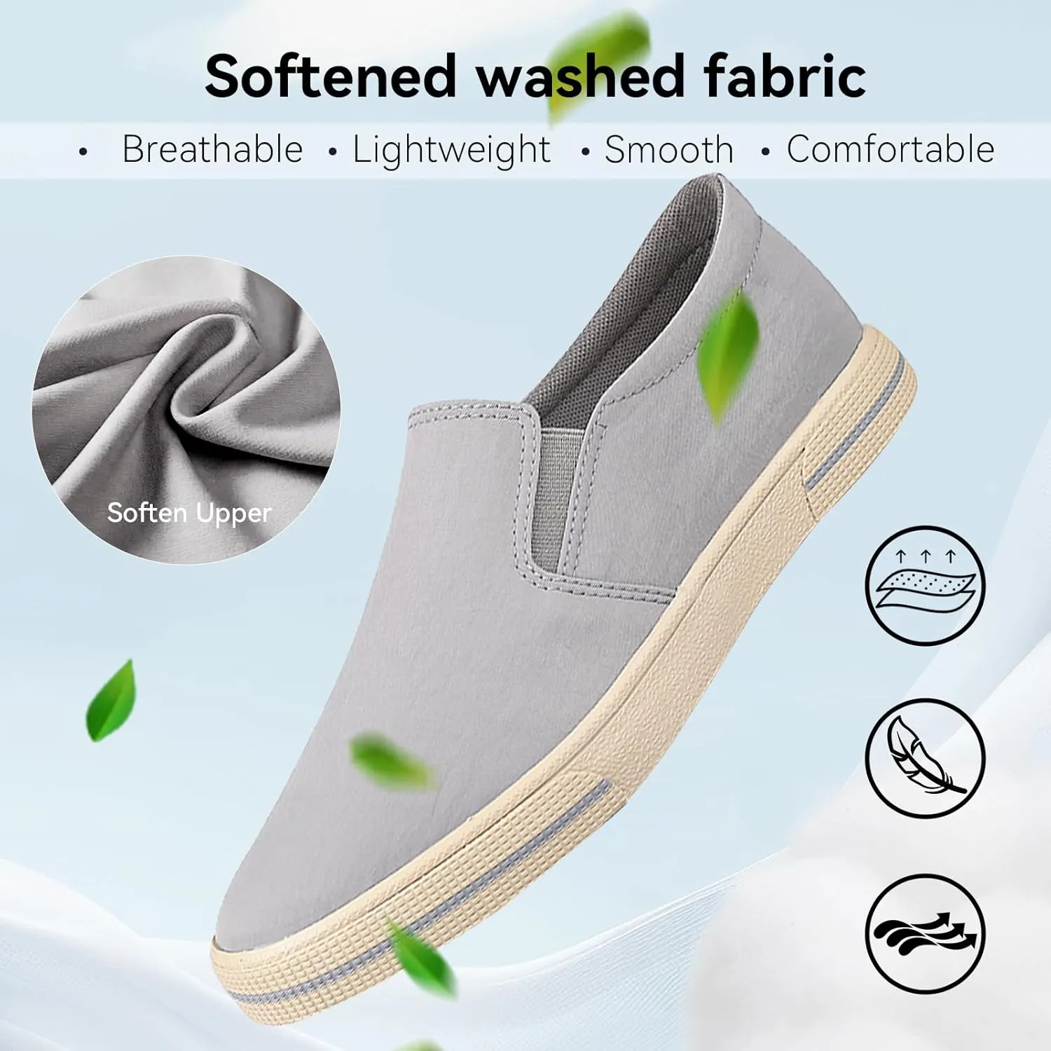 Mens Slip on Shoes Washed Fabric Black Fashion Sneakers Wide Walking Lightweight Causal Footwear Shoes Grey Breathable Loafers for Men
