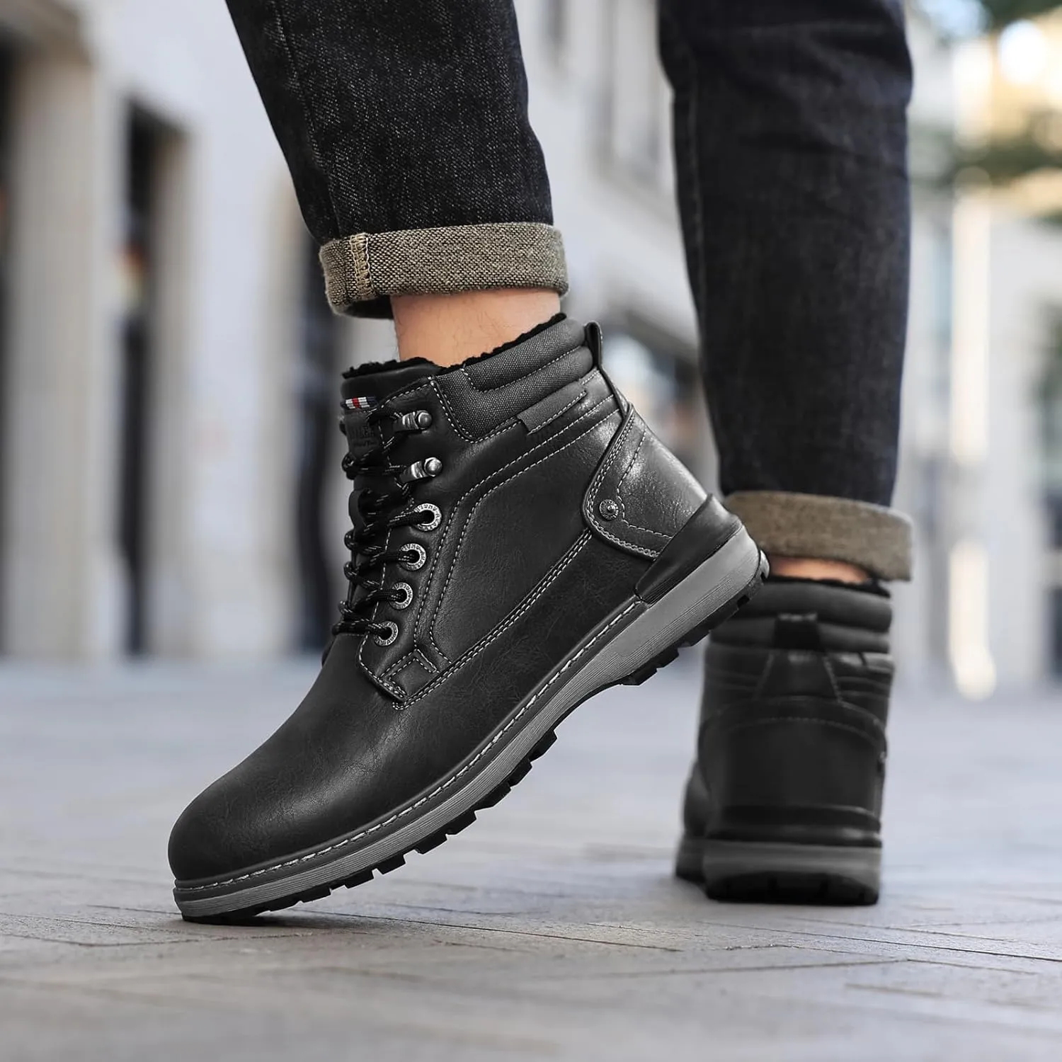 Mens Snow Boots Outdoor Warm Winter Boots Non Slip Fur Lined Shoes