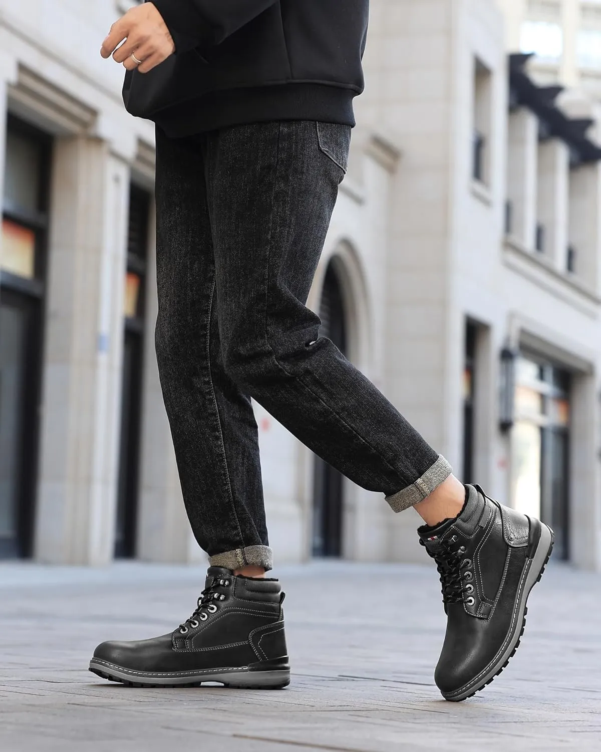 Mens Snow Boots Outdoor Warm Winter Boots Non Slip Fur Lined Shoes
